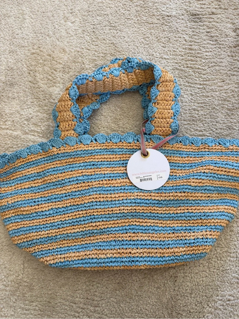 BTB Los Angeles Odesa Striped Small Straw Tote Bag